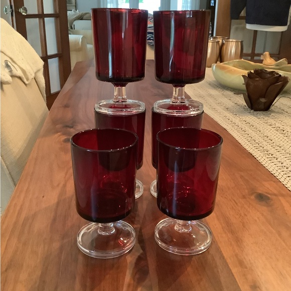 Vintage set of 6 Luminarc Ruby red glasses made in France - Picture 7 of 7
